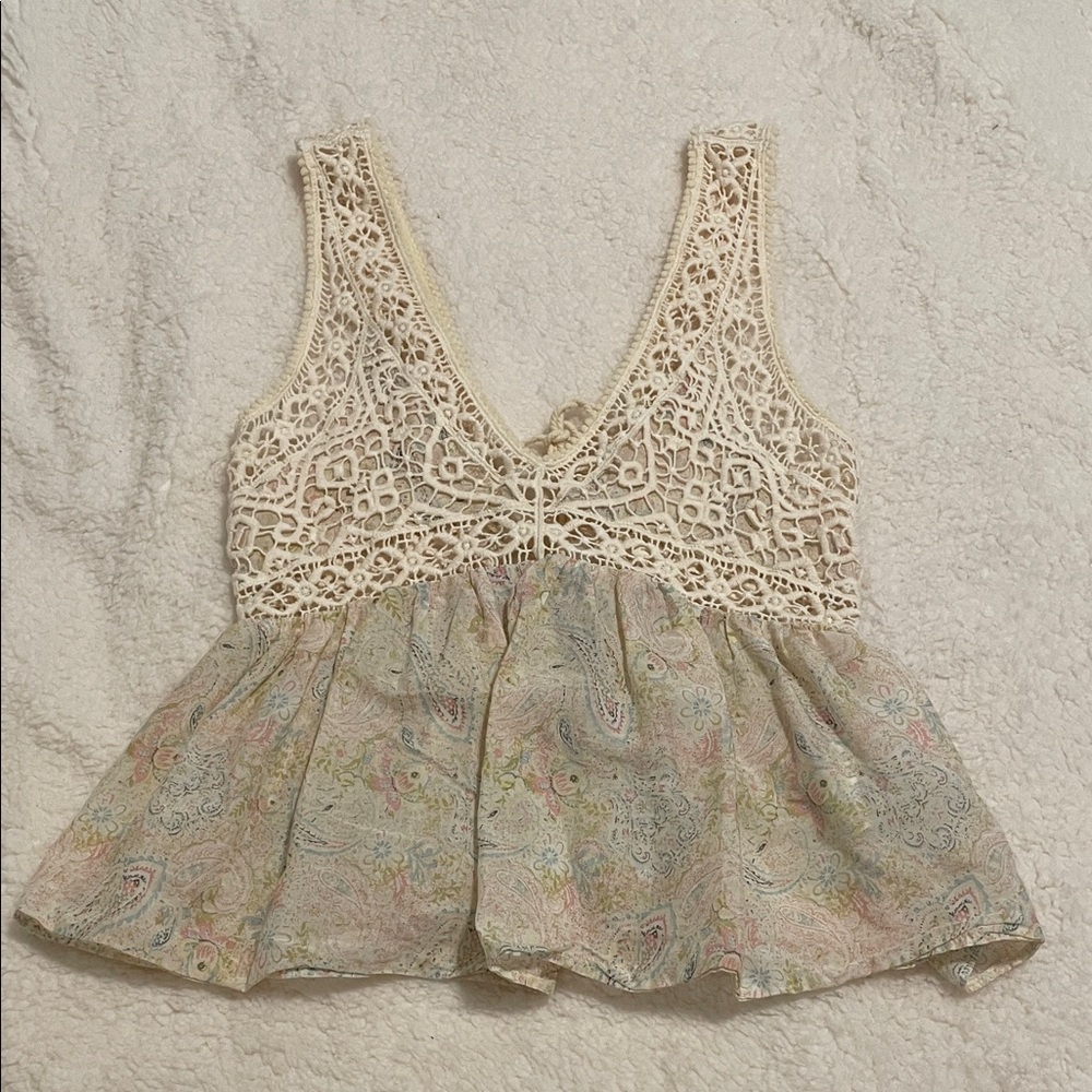 Zara Paisley Crochet Lace Top Boho Sheer Festival Blouse Cottagecore - Picture 3 of 8